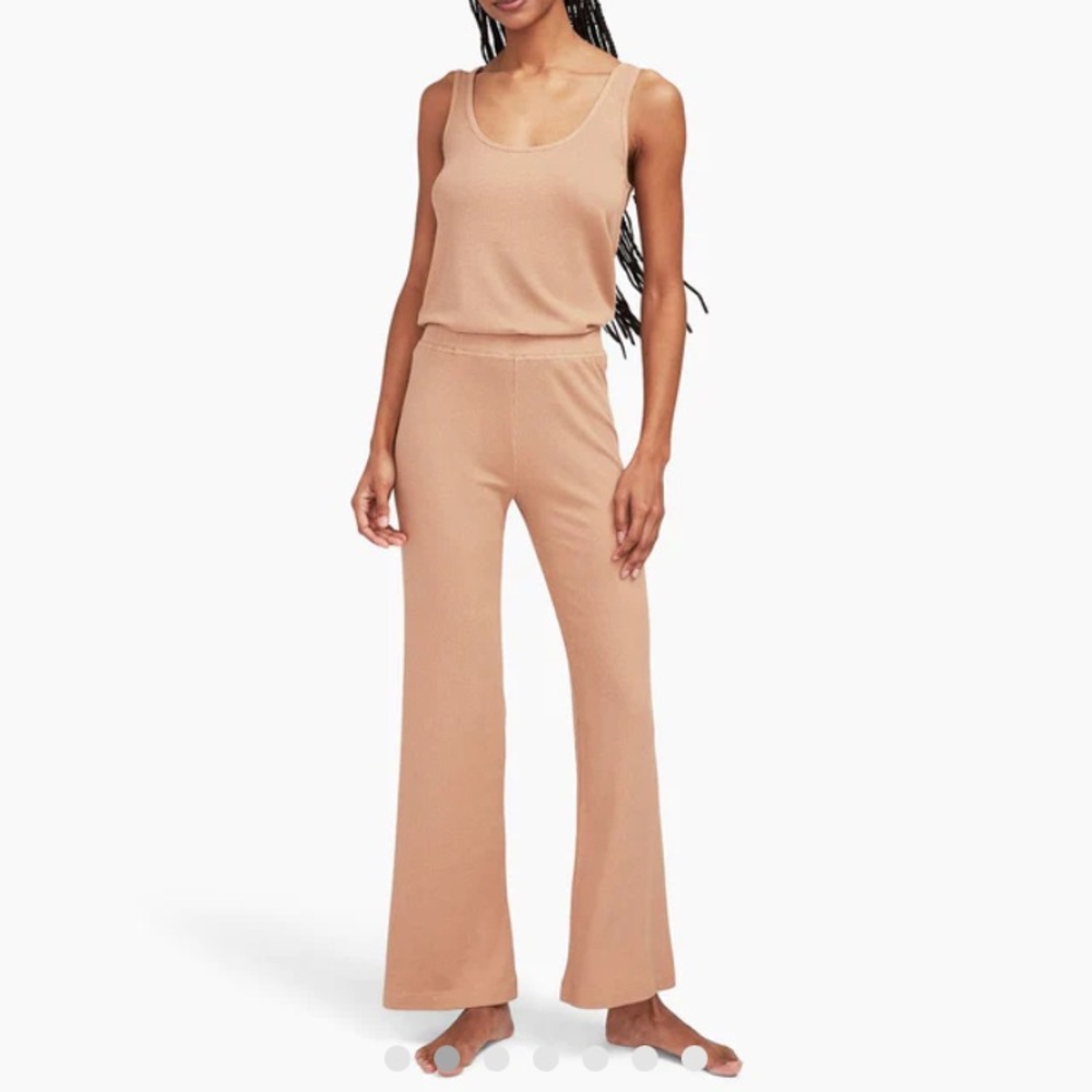 Naadam Movement Ribbed Lightweight Wide Leg Pants Camel size S